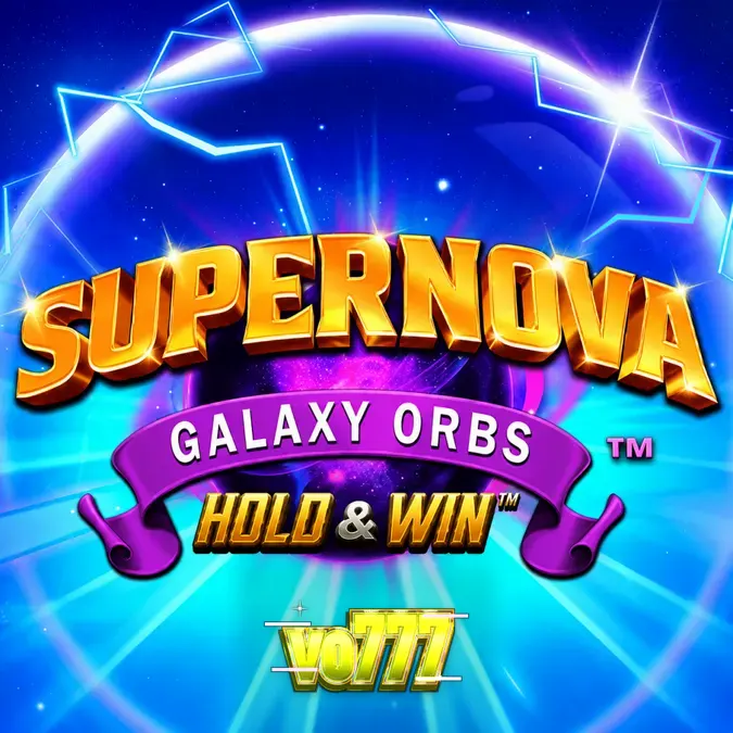 Tampilan visual slot Supernova Galaxy Orbs dengan latar belakang galaksi dan simbol orb.